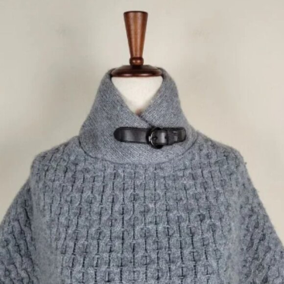 Massimo Dutti Cape Womens Small Wool Angora Cashmere Cable Knit Poncho Collared - Picture 2 of 8